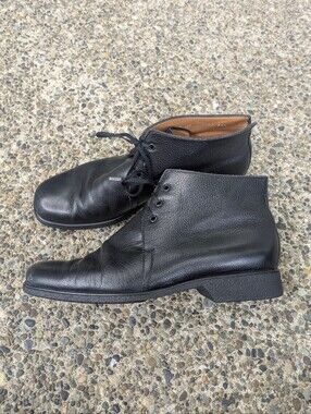 A. Testoni Black Pebbled Leather Chukka Boots